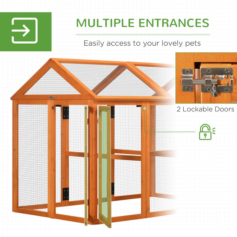 Large Orange Wooden Chicken Playpen with Mesh Wire