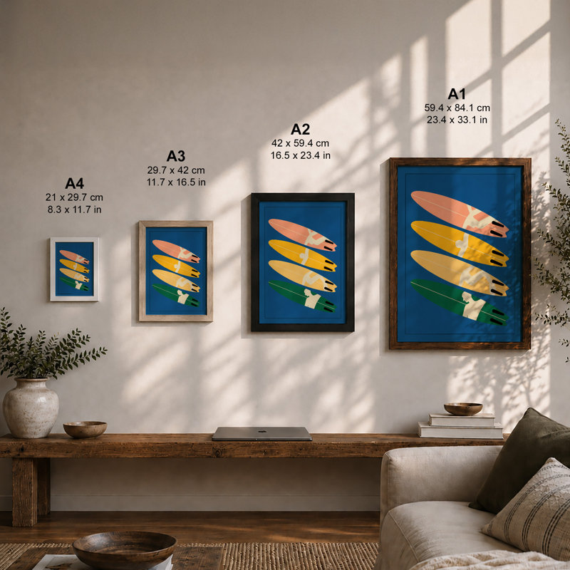 Stacked Surfboards Minimalist - Print, Unframed, A3 - 42.0 x 29.7 cm