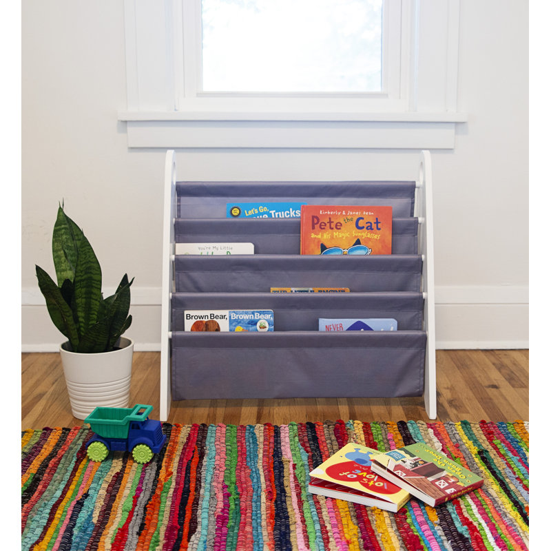 Compact White Modern Kids Sling Bookshelf with Durable Shelves