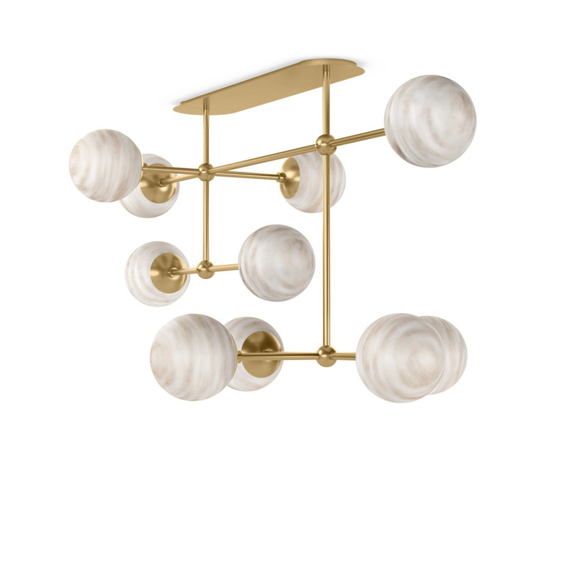Petit lustre linéaire Armstrong - laiton bruni, Bronze brillant, Verre marbré mat