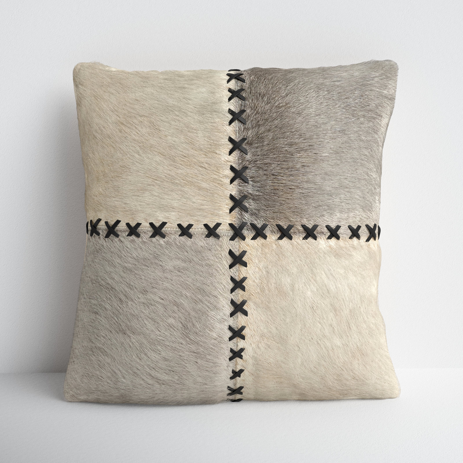 Ilara Patchwork Leather/Suede Throw Pillow, Down Blend
