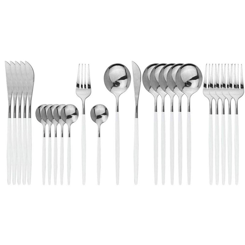 Flatware Serving Set 24 Piece, White Silver