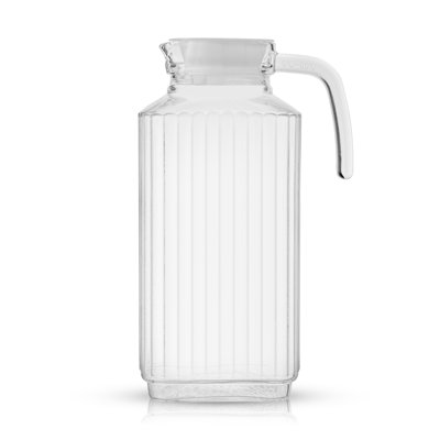 JoyJolt Ribbed Glass Pitcher with Handle Beverage Serveware & 2 Lids
