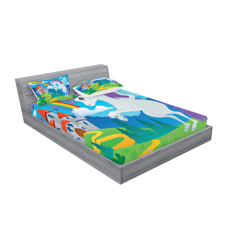 Multicolore drap-housse et coussin décoratif Ambesonne, Ensemble de draps pour grand lit + 5 pièces suppl