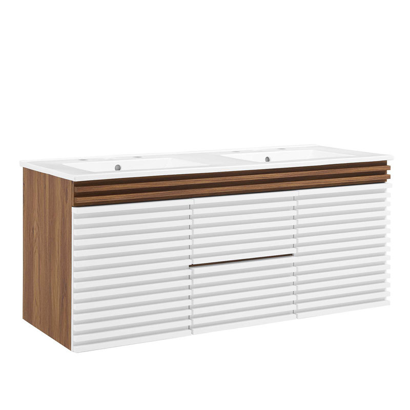 Meuble-lavabo mural 48 po Modway Render, Blanc, Blanc / Noyer