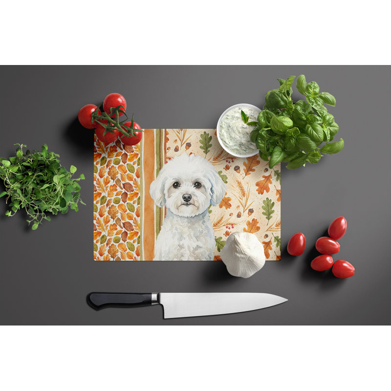 Bichon Frise Heirloom Fall Glass Cutting Board