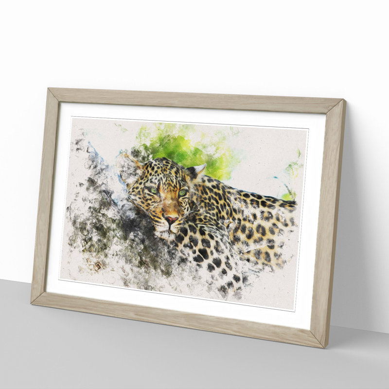 Leopard Vol.2 - Picture Frame Graphic Art, 27cm H x 36cm W x 2cm D, Oak Framed