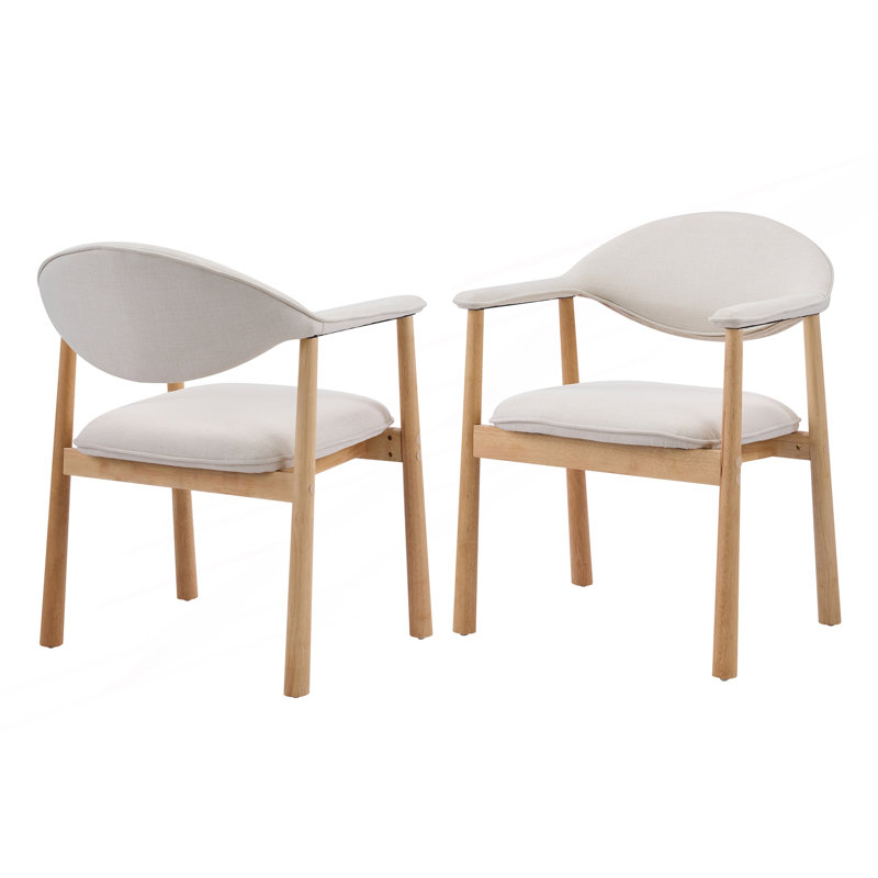 Ensemble de 2 chaises de salle à manger rembourrées avec dossier incurvé, Beige+Natural, Beige+Natural, Natural