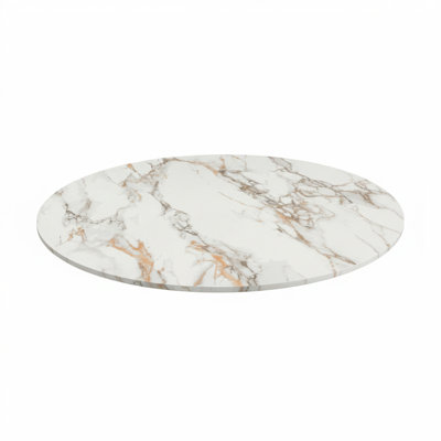 30" Round,7/8" Thick Marble White Sintered Stone Table Top with Gray & Gold Veining, Indoor / Outdoor Use