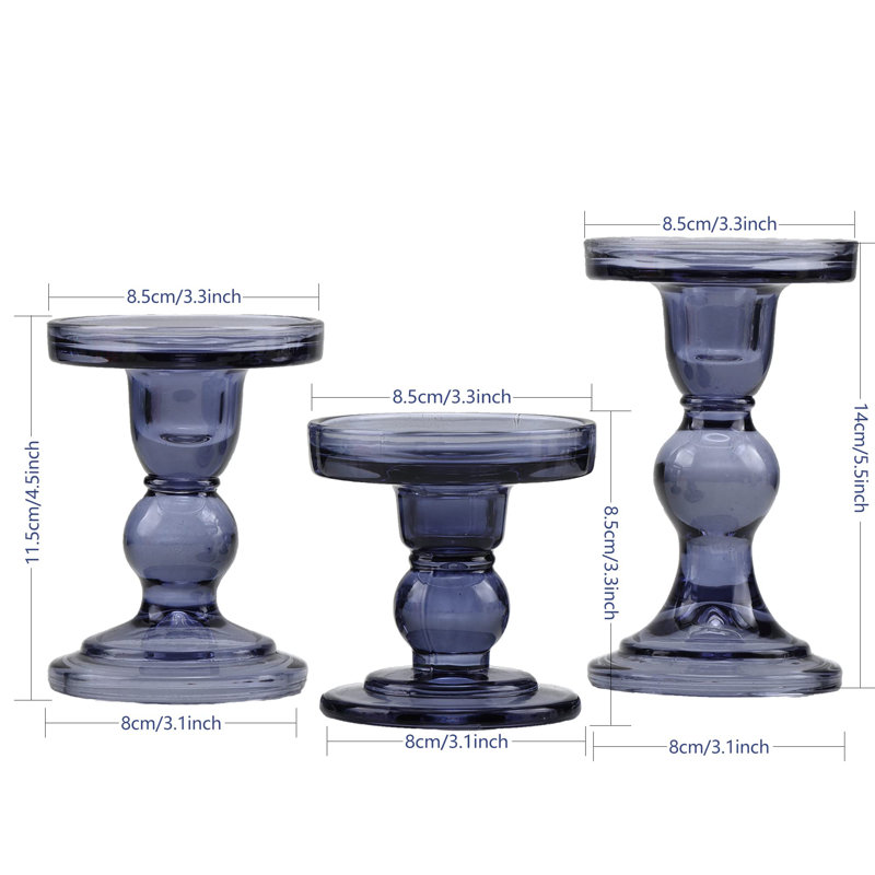 Ensemble de porte-bougies en verre 3 pièces, Bleu