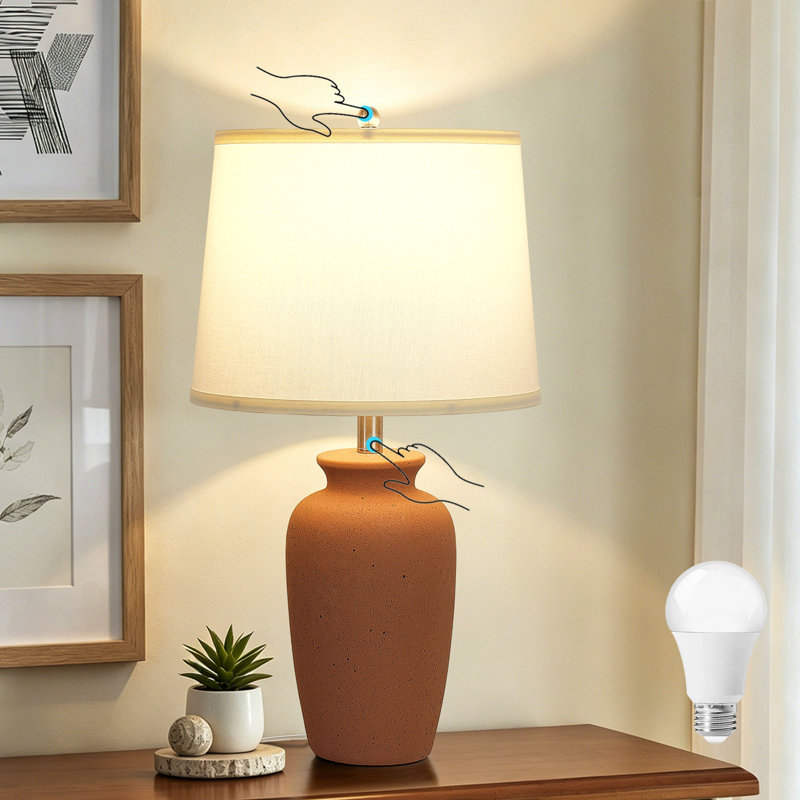 25"Dimmable Ceramic Table Lamp Touch Control Light, Brown