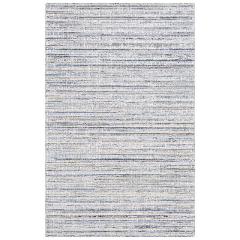 Brileigh Hand Loomed Wool/Viscose/Cotton Striped Rug in Ivory/Blue, Rectangle 3' x 5'