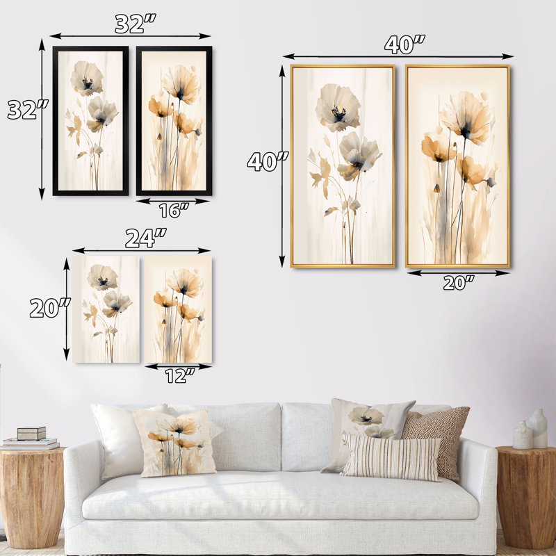 2 pièces sur toile - Coquelicots éclatants, Cadre blanc, H 32 po x l 32 po
