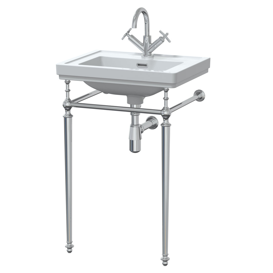 Nuie Classique 531mm L x 406mm W White/Chrome Fireclay Rectangular Sink with Overflow