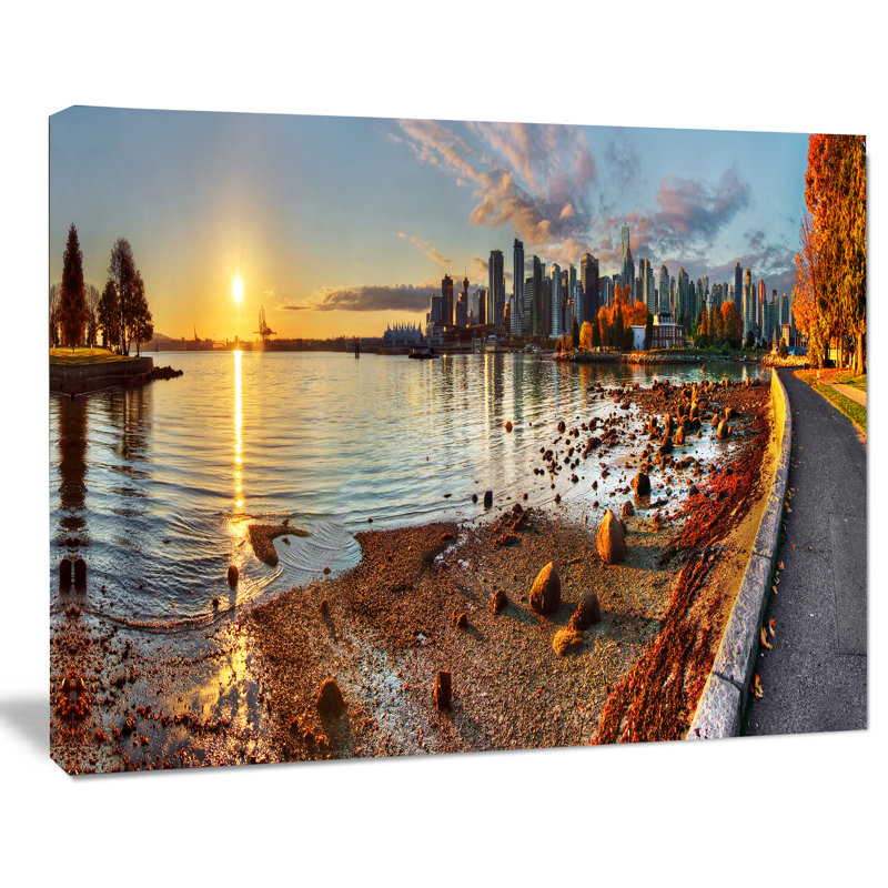 Vancouver Downtown Panorama - reproduction de photo sur toile tendue, H 16 po x l 32 po x P 1 po