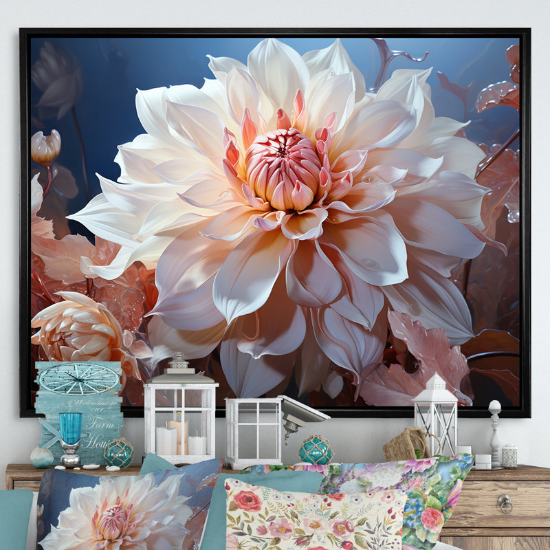 Rêves de dahlia rose en fleurs, L 32 po x H 16 po x P 1 po, Cadre flottant noir