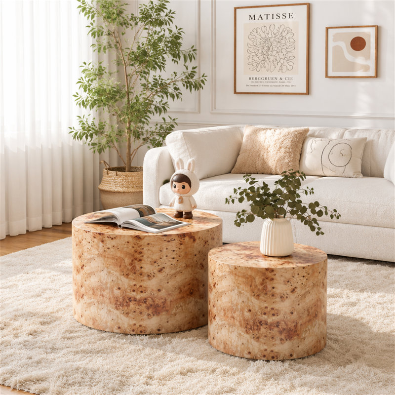 Ensemble de 2 tables basses gigognes, H 15 po x l 19 po x P 19 po, Bois naturel