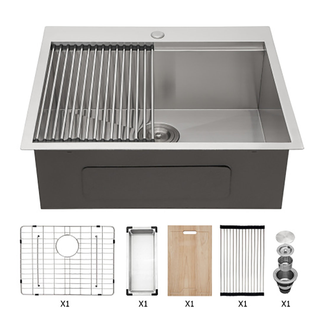 Apresshui 25'' L Drop-in Single Bowl Stainless Steel Kitchen Sink 