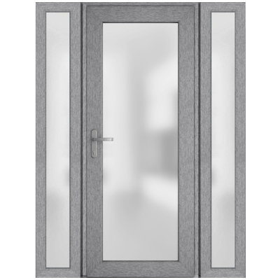 Front Exterior Prehung uPVC Metal-Plastic Door Frosted Glass Manux 8102 Grey Ash 2 Side Exterior Windows Office Commercial and Residential Doors Entrance Patio Garage-W12+30+12 x H80-Right-hand Inswing