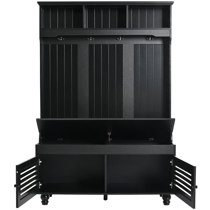 Banc de hall d'entrée U-Can 5-en-1 avec portes à volets, Noir