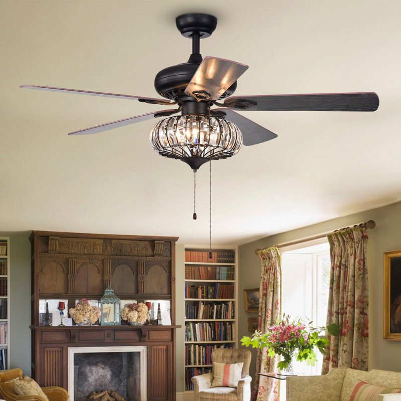 52'' Ceiling Fan with Light Kit, Antique Bronze, Pull Chains, 188 RPM