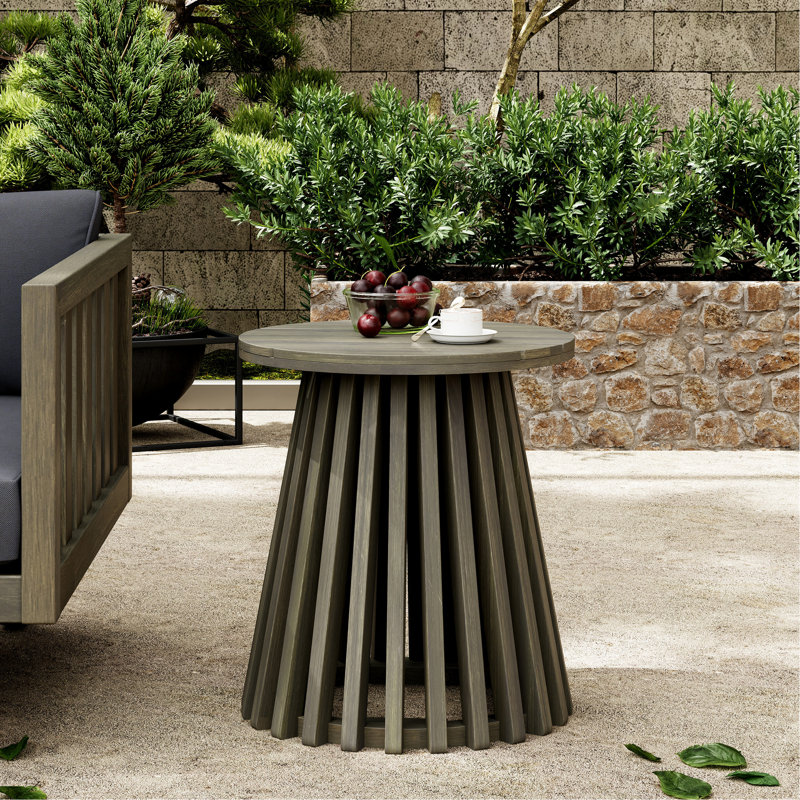 Table d'appoint d'extérieur en bois gris, diamètre de 16,1 pouces, support robuste, table basse à finition rapide pour la cour et le patio, surface, peu d'entretien, emplacement polyvalent