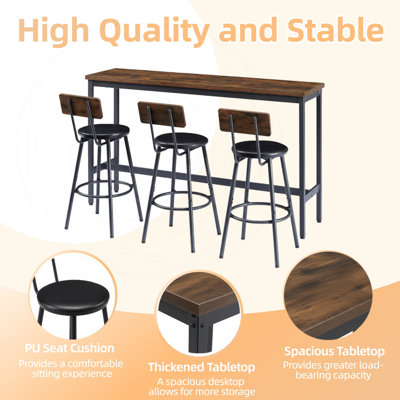 Ensemble de table et chaises de bar industriel pour 3