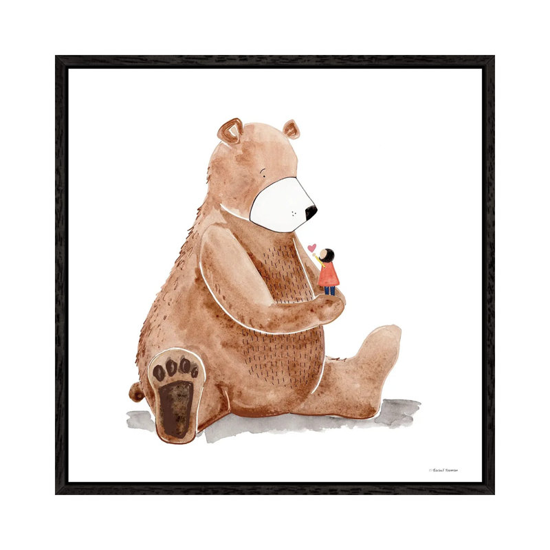 Bear And Heart by Rachel Nieman - Gallery-Wrapped Canvas Giclée on Canvas, 93.98 cm H x 93.98 cm W, Black Floater Frame