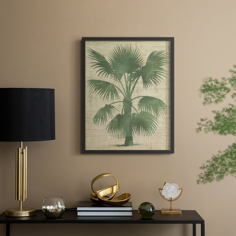 «Burlap Palm Silhouette I», reproduction encadrée - bois massif, Noir, noir, noir, noir, H 15 po x l 12 po