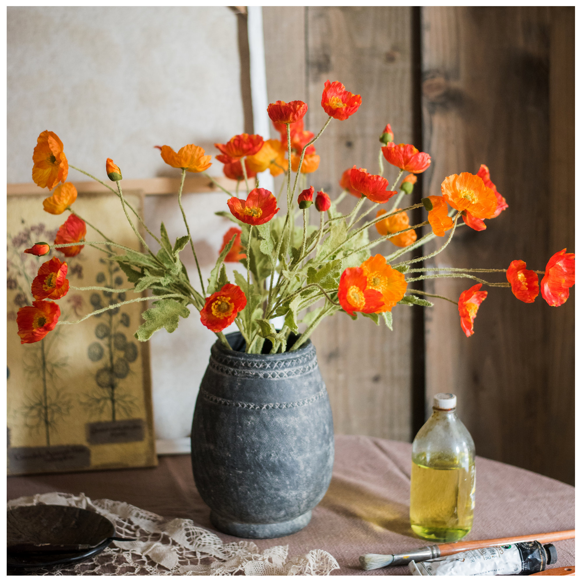 Silk Flower Common Poppy Spray, Orange, 5 Stems