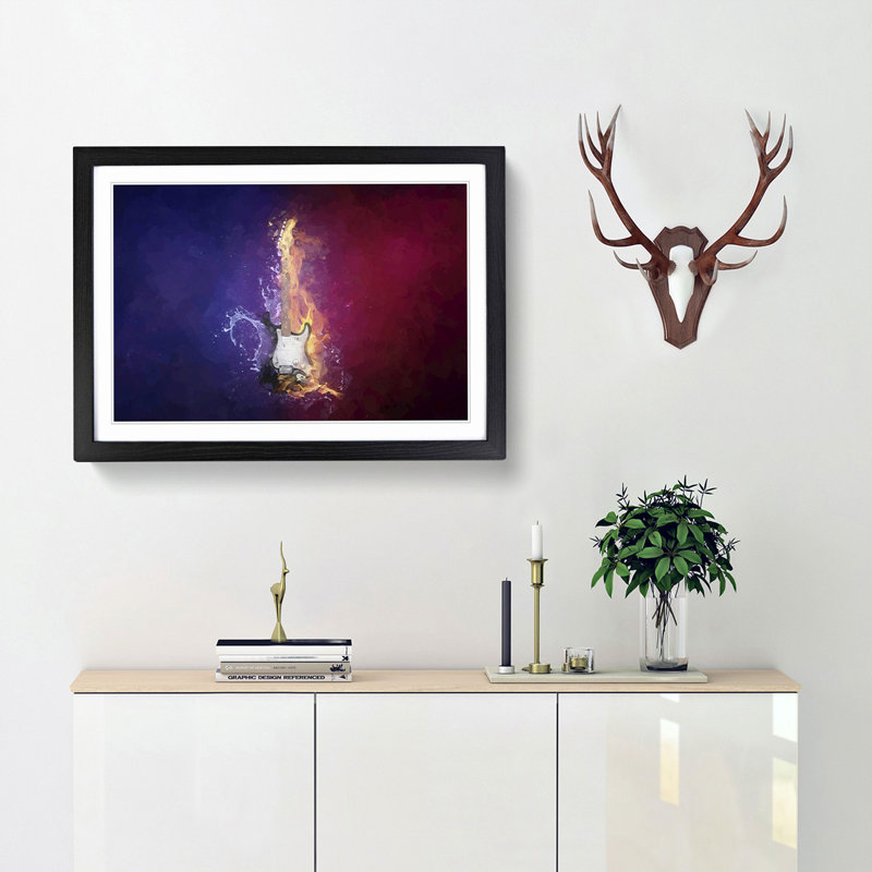 Electric Guitar Elements in Abstract - Picture Frame Painting Print, 62cm H x 87cm W x 2cm D, Black Framed