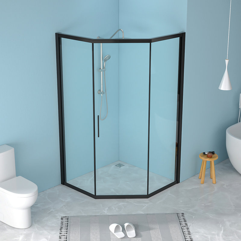 42" W X 76" H Diamond-Shaped Corner Shower Door, 5/16 In.(8Mm), Matte Black