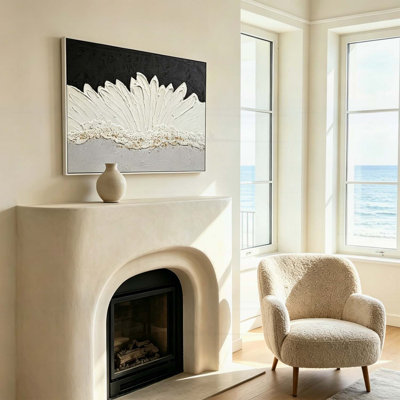 Art mural abstrait encadré 28 x 40, toile épaisse texturée avec accents gris et or, décor moderne pour le salon et la chambre à coucher