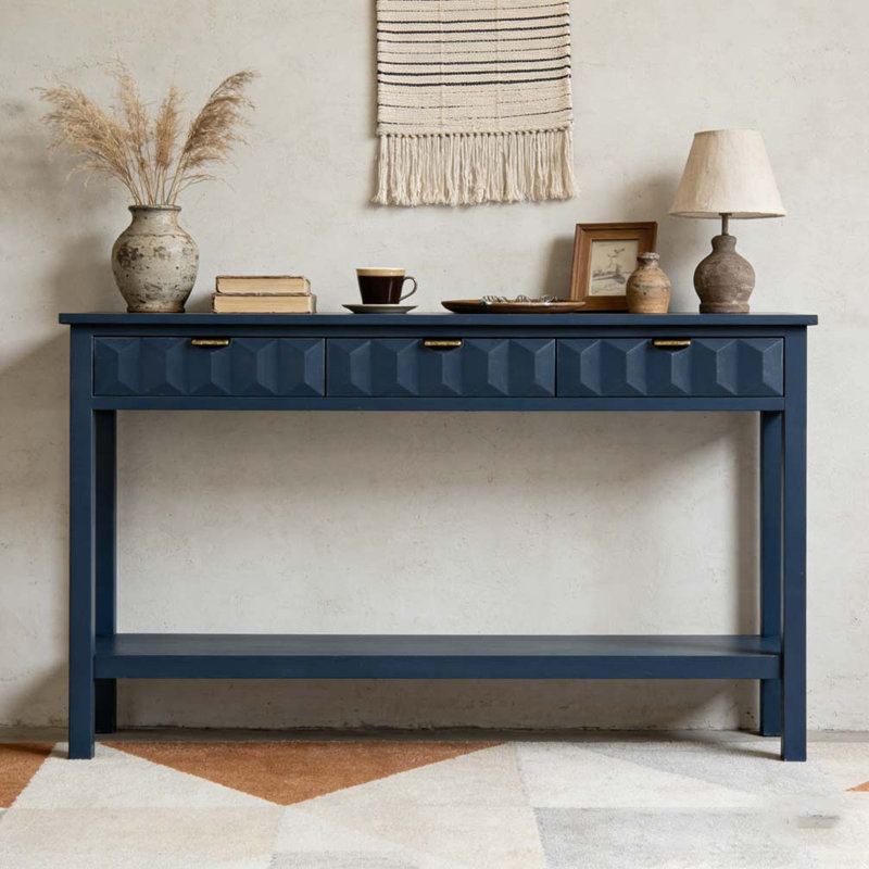 Table d'entrée 60 po en placage de sapin avec façades en nid d'abeille, console moderne, Marine