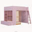 Lit mezzanine double en bois pleine grandeur, échelle et tablettes de rangement latérales multiples, chêne rose et naturel-1331053591-1331053608