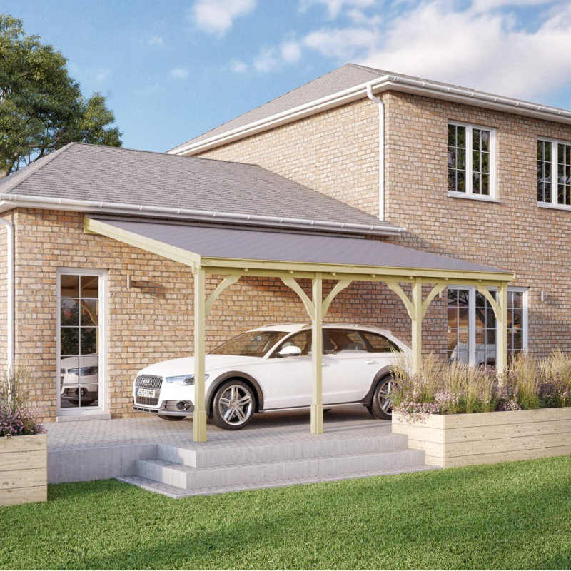 Bardara Wooden Carport Canopy - Felt Shingle Roof