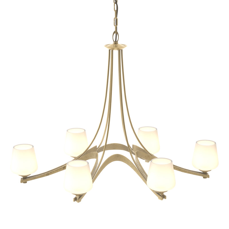 Oval Ribbon 6 - Light Shaded Classic/Traditional Chandelier, Opal Glass, Modern Brass