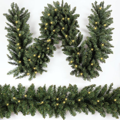 Christmas Garland Prelit Fraser Fir Xmas Garland With 100 LED Lights, Lush And Classics Green Style For Indoor Outdoor Home Decoration
