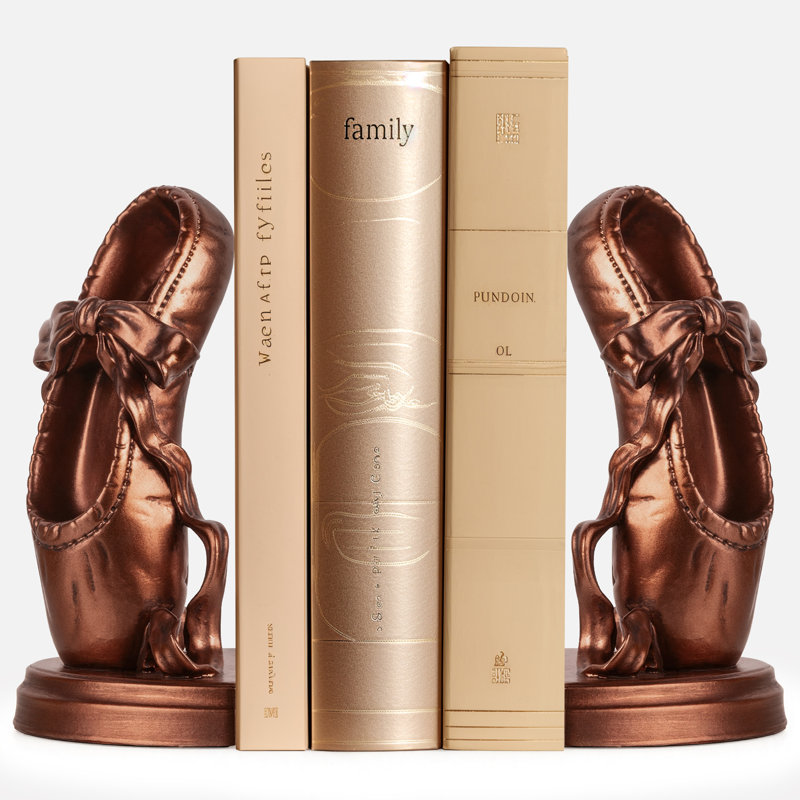 Vintage Ballet Slipper Bookends – Elegant Decorative Resin Book Holder For Home Office & Living Room (Bronze), Bronze