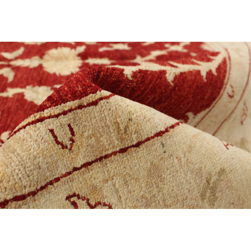 Tapis de la zone en laine rouge/beige 8 pi x 10 pi 1 po one-of-kind à la main noué la Kali