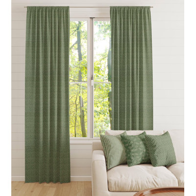 Fir Green Block Print Floral Curtains