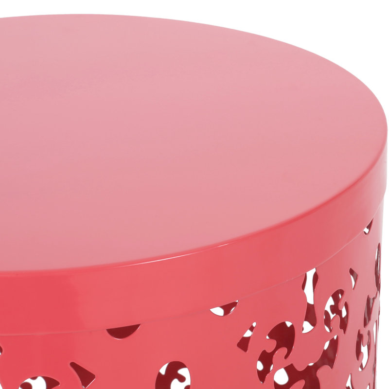 Élégantes tables de bout en métal S / 2, conception en fer découpé pour le style, couleur corail, structure thermolaquée, sans assemblage, paire de tables 13,75 x l 13,75 x P 18,00h et 11,75 x 11,75 x 15,75h, moderne