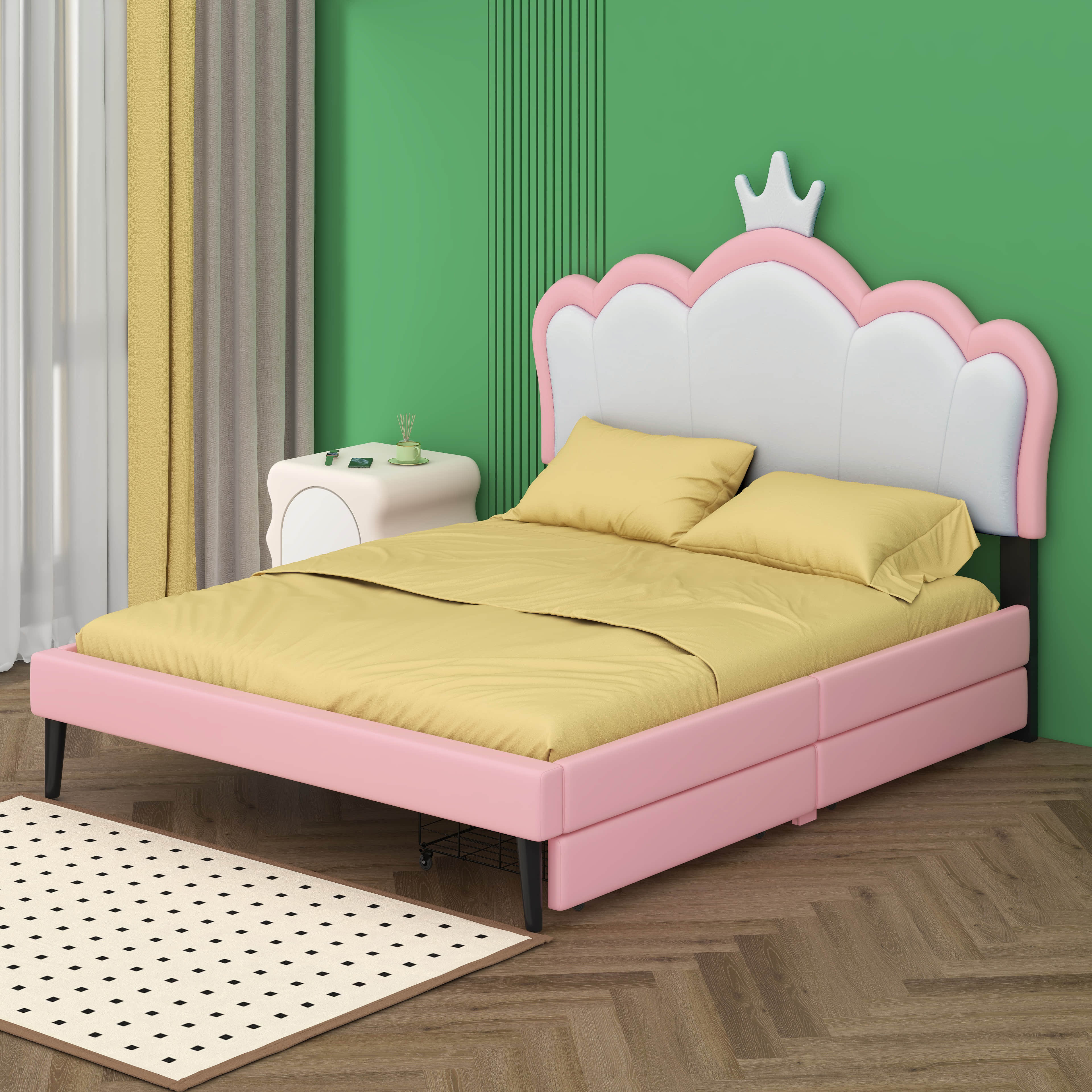 Latitude Run® Renatus Full Size Princess Bed With Crown Headboard and 2