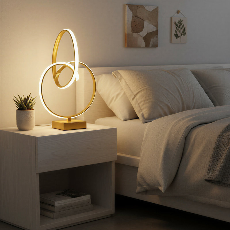 19" Gold Metal Abstract Geo Table Lamp