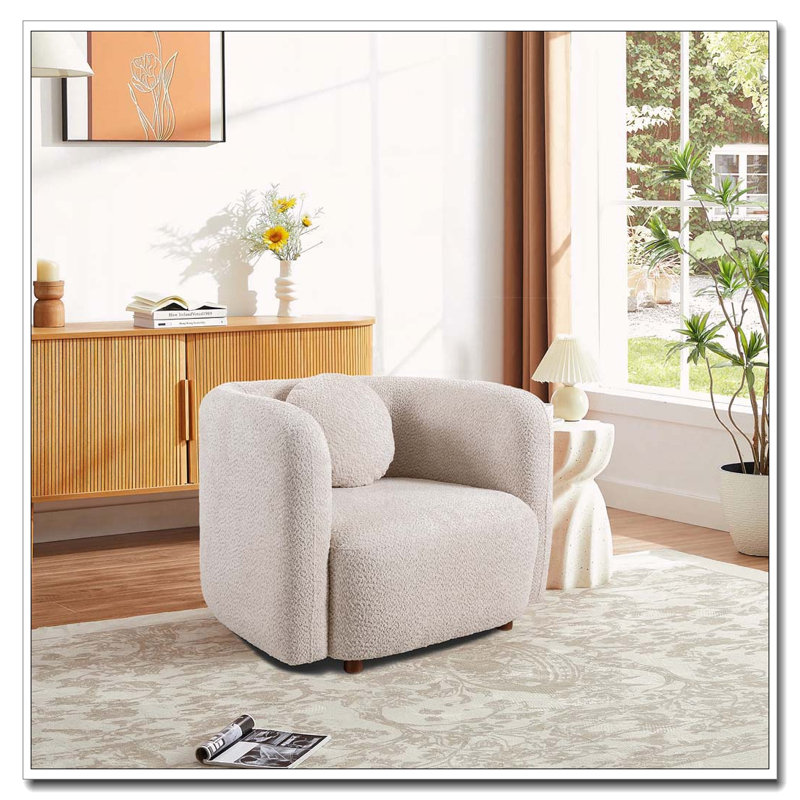 Fauteuil d'appoint pivotant rembourré Boucle, Beige