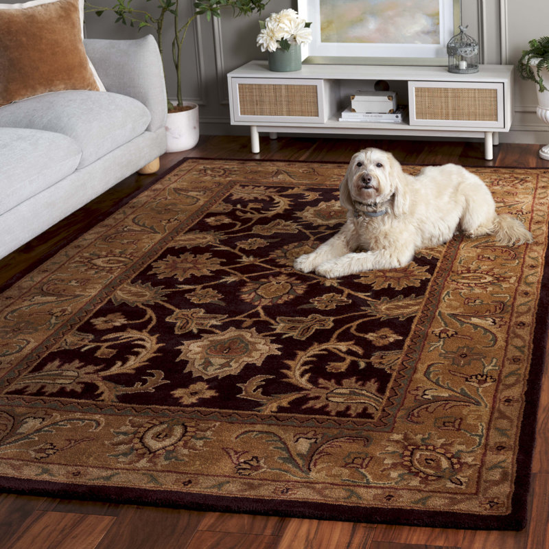 Tapis prune foncé / doré en laine touffeté à la main Bromley, Rectangle 6 pi x 9 pi