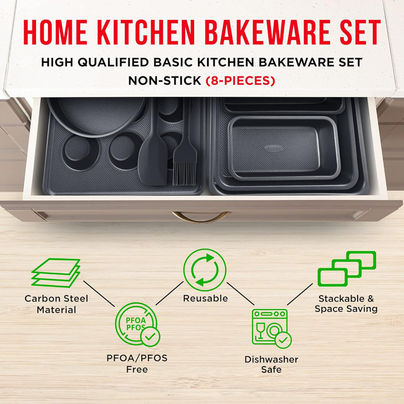 8-Piece Black Non-Stick Professional Bakeware Set