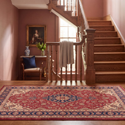 Tapis Linden traditionnel persan de style bleu marine en polyester lavable