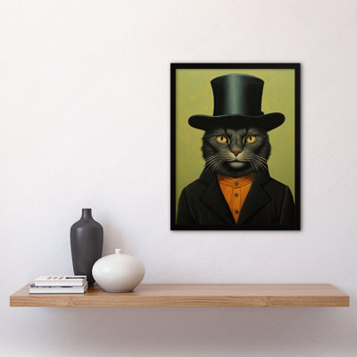 The Top Hat Cat Called Matt Sage Green Black Portrait - Single Picture Frame Print
