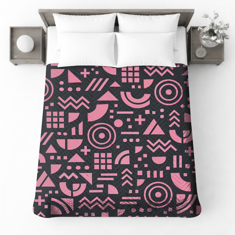 Couvre-lit matelassé à formes géométriques roses toutes tailles, Twin
